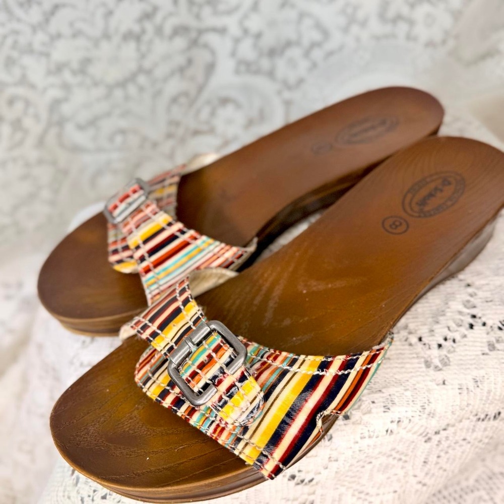Dr. Scholl's Multicolor Striped Buckle Slide Sandals – Size 8